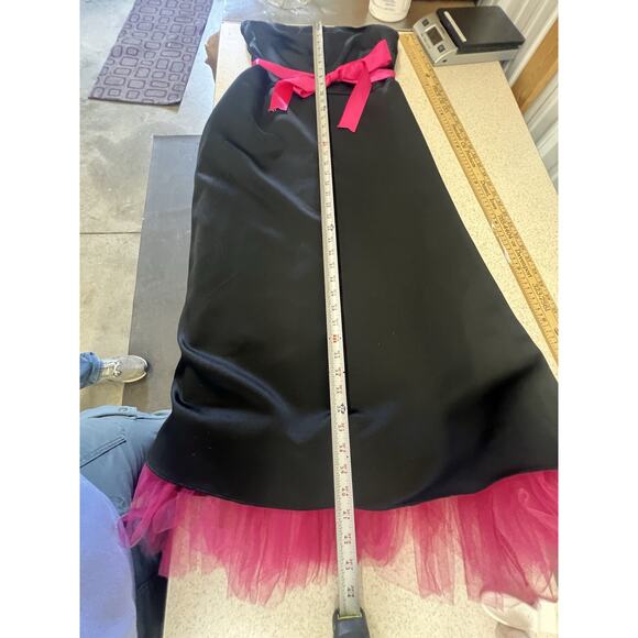 Vintage Y2K Formal Maxi Gown 7 Black Hot Pink Belt Goth Vampy Witchy Prom Dress - Picture 9 of 9